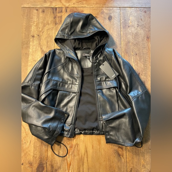 Hudson Sport Vegan Leather Zip Hooded Jacket - Picture 3 of 6